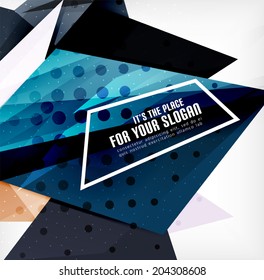 Modern 3d glossy overlapping triangles in different colors with texture and light effects. Business brochure background design with copyspace