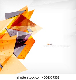 Modern 3d glossy overlapping triangles in different colors with texture and light effects. Business brochure background design with copyspace