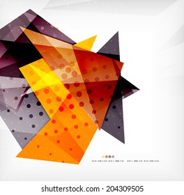 Modern 3d glossy overlapping triangles in different colors with texture and light effects. Business brochure background design with copyspace