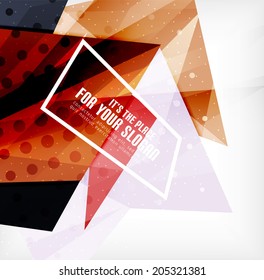 Modern 3d glossy overlapping triangles in different colors with texture and light effects. Business brochure background design with copyspace