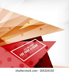 Modern 3d glossy overlapping triangles in different colors with texture and light effects. Business brochure background design with copyspace