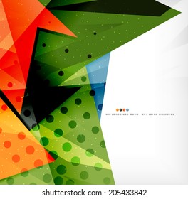 Moderne 3D-glänzende Dreiecke in verschiedenen Farben mit Textur und Lichteffekten. Broschüren, Hintergrunddesign mit Kopienraum