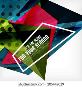 Modern 3d glossy overlapping triangles in different colors with texture and light effects. Business brochure background design with copyspace