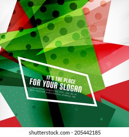 Triángulos modernos 3d brillantes superpuestos en diferentes colores con textura y efectos de luz. Diseño de fondo de folletos empresariales con espacio de copias