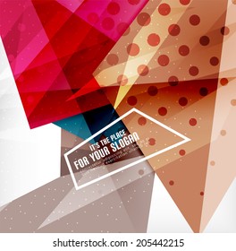 Modern 3d glossy overlapping triangles in different colors with texture and light effects. Business brochure background design with copyspace