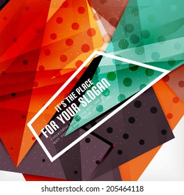 Modern 3d glossy overlapping triangles in different colors with texture and light effects. Business brochure background design with copyspace