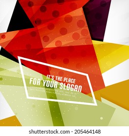 Modern 3d glossy overlapping triangles in different colors with texture and light effects. Business brochure background design with copyspace