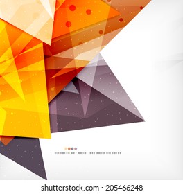 Modern 3d glossy overlapping triangles in different colors with texture and light effects. Business brochure background design with copyspace