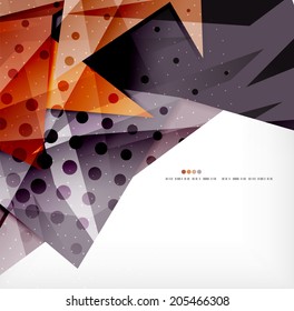 Modern 3d glossy overlapping triangles in different colors with texture and light effects. Business brochure background design with copyspace