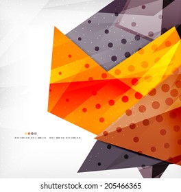 Modern 3d glossy overlapping triangles in different colors with texture and light effects. Business brochure background design with copyspace