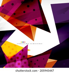 Modern 3d glossy overlapping triangles in different colors with texture and light effects. Business brochure background design with copyspace