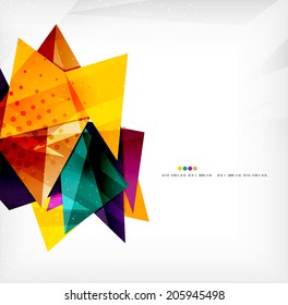 Modern 3d glossy overlapping triangles in different colors with texture and light effects. Business brochure background design with copyspace