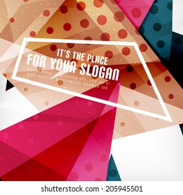 Modern 3d glossy overlapping triangles in different colors with texture and light effects. Business brochure background design with copyspace