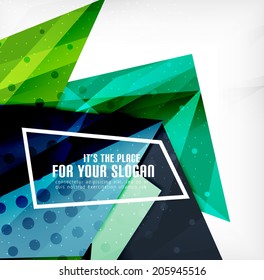 Modern 3d glossy overlapping triangles in different colors with texture and light effects. Business brochure background design with copyspace