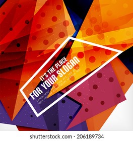 Modern 3d glossy overlapping triangles in different colors with texture and light effects. Business brochure background design with copyspace