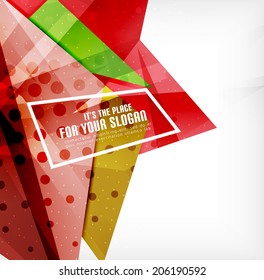 Modern 3d glossy overlapping triangles in different colors with texture and light effects. Business brochure background design with copyspace