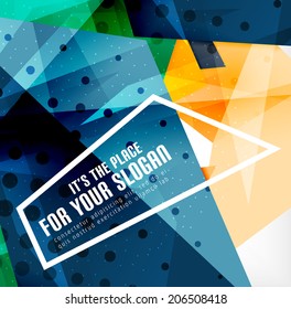 Modern 3d glossy overlapping triangles in different colors with texture and light effects. Business brochure background design with copyspace