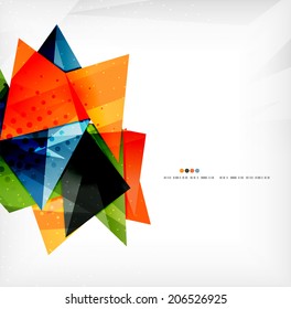 Modern 3d glossy overlapping triangles in different colors with texture and light effects. Business brochure background design with copyspace