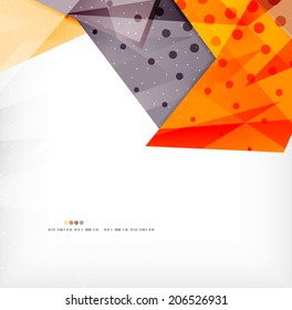 Modern 3d glossy overlapping triangles in different colors with texture and light effects. Business brochure background design with copyspace