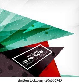 Modern 3d glossy overlapping triangles in different colors with texture and light effects. Business brochure background design with copyspace