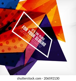 Modern 3d glossy overlapping triangles in different colors with texture and light effects. Business brochure background design with copyspace