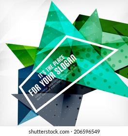 Modern 3d glossy overlapping triangles in different colors with texture and light effects. Business brochure background design with copyspace