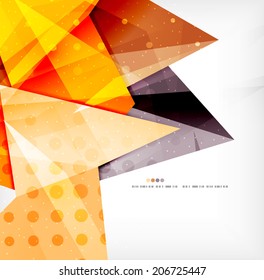 Modern 3d glossy overlapping triangles in different colors with texture and light effects. Business brochure background design with copyspace