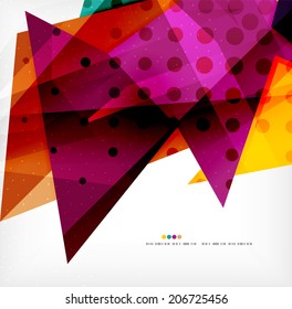 Modern 3d glossy overlapping triangles in different colors with texture and light effects. Business brochure background design with copyspace