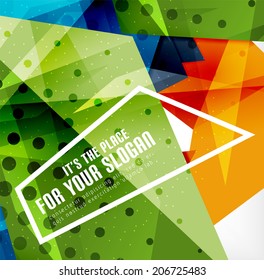 Modern 3d glossy overlapping triangles in different colors with texture and light effects. Business brochure background design with copyspace