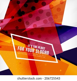 Triángulos modernos 3d brillantes superpuestos en diferentes colores con textura y efectos de luz. Diseño de fondo de folletos empresariales con espacio de copias