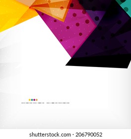 Triángulos modernos 3d brillantes superpuestos en diferentes colores con textura y efectos de luz. Diseño de fondo de folletos empresariales con espacio de copias