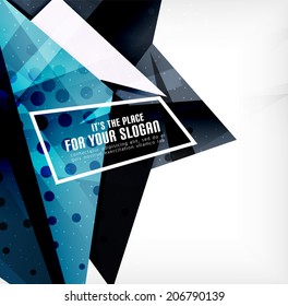 Modern 3d glossy overlapping triangles in different colors with texture and light effects. Business brochure background design with copyspace