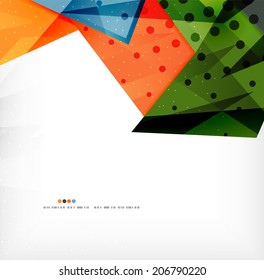 Modern 3d glossy overlapping triangles in different colors with texture and light effects. Business brochure background design with copyspace