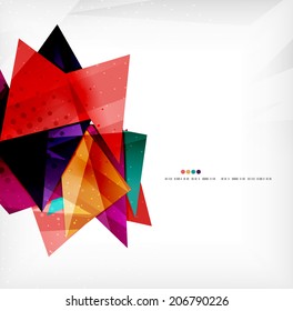 Modern 3d glossy overlapping triangles in different colors with texture and light effects. Business brochure background design with copyspace