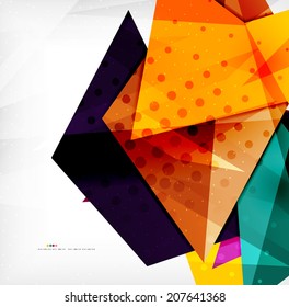 Moderno 3d brilhante sobreposição triângulos em cores diferentes com textura e efeitos de luz. Design de fundo de brochura de negócios com copyspace