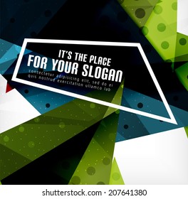 Triángulos modernos 3d brillantes superpuestos en diferentes colores con textura y efectos de luz. Diseño de fondo de folletos empresariales con espacio de copias