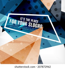 Modern 3d glossy overlapping triangles in different colors with texture and light effects. Business brochure background design with copyspace
