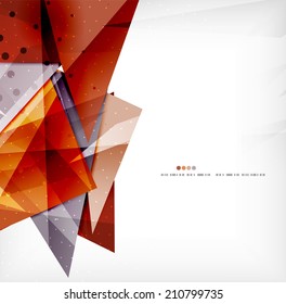 Modern 3d glossy overlapping triangles in different colors with texture and light effects. Business brochure background design with copyspace