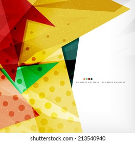 Moderne 3D-glänzende Dreiecke in verschiedenen Farben mit Textur und Lichteffekten. Broschüren, Hintergrunddesign mit Kopienraum