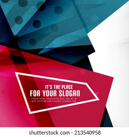 Modern 3d glossy overlapping triangles in different colors with texture and light effects. Business brochure background design with copyspace
