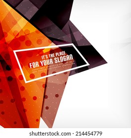 Modern 3d glossy overlapping triangles in different colors with texture and light effects. Business brochure background design with copyspace