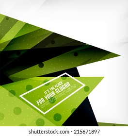 Modern 3d glossy overlapping triangles in different colors with texture and light effects. Business brochure background design with copyspace