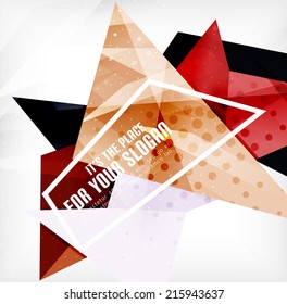 Modern 3d glossy overlapping triangles in different colors with texture and light effects. Business brochure background design with copyspace