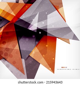 Modern 3d glossy overlapping triangles in different colors with texture and light effects. Business brochure background design with copyspace
