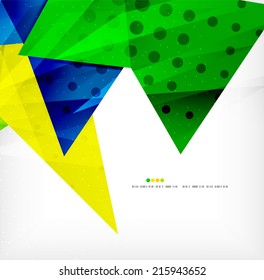 Modern 3d glossy overlapping triangles in different colors with texture and light effects. Business brochure background design with copyspace