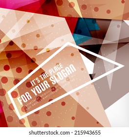 Modern 3d glossy overlapping triangles in different colors with texture and light effects. Business brochure background design with copyspace