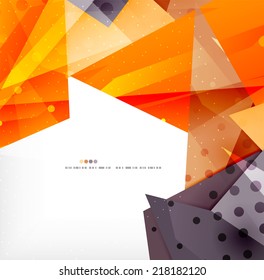 Modern 3d glossy overlapping triangles in different colors with texture and light effects. Business brochure background design with copyspace