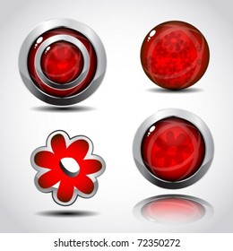 Modern 3d glossy shine spring design button with chrome frame. Vector illustration.