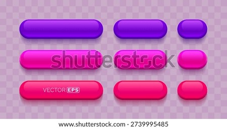 Modern 3D glossy web buttons in vibrant purple and pink shades, perfect for user interface design. Vector illustration.