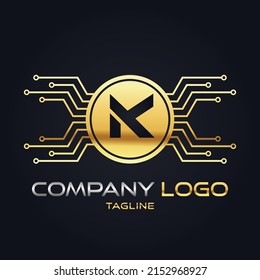 Moderno 3D Gold Crypto inicial Tech K vector de logotipo inicial